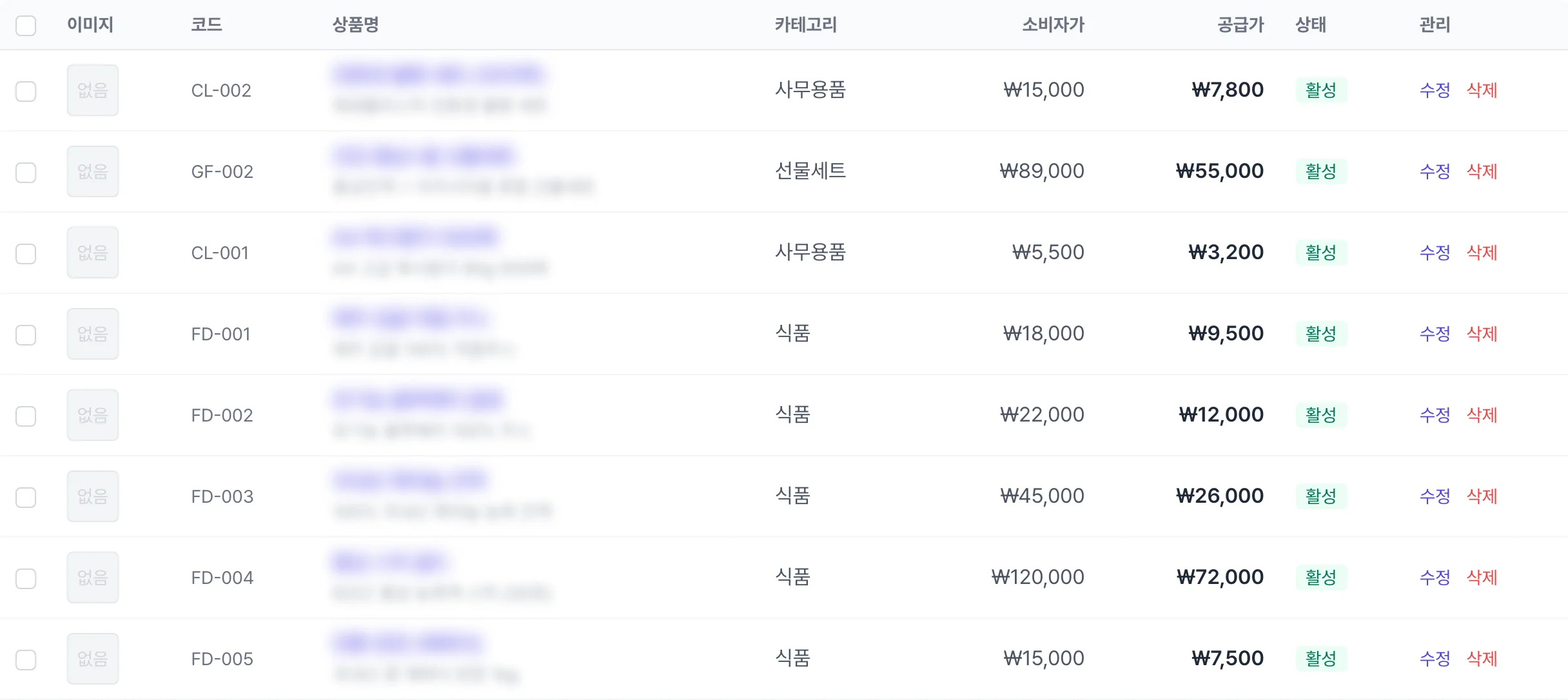 PMS 상품 리스트 화면
